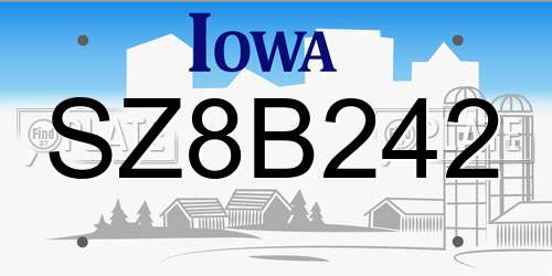 SZ8B242 Iowa License Plate