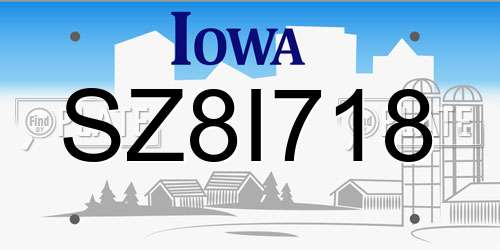 SZ8I718 Iowa License Plate