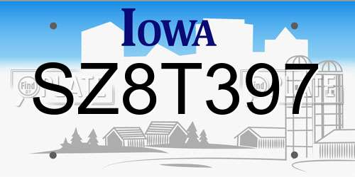 SZ8T397 Iowa License Plate
