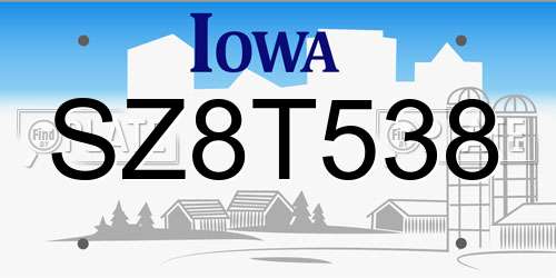 SZ8T538 Iowa License Plate