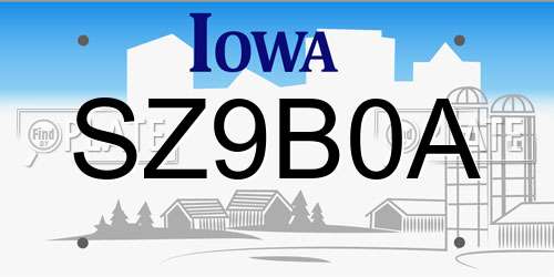 SZ9B0A Iowa License Plate