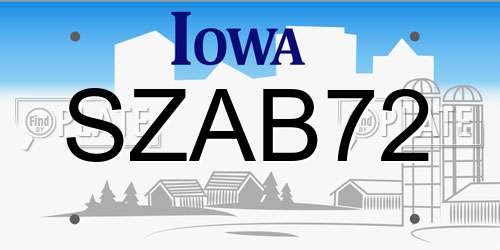 SZAB72 Iowa License Plate