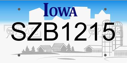 SZB1215 Iowa License Plate