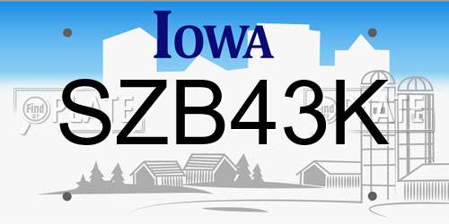 SZB43K Iowa License Plate