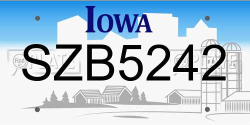 SZB5242 Iowa License Plate