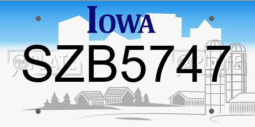 SZB5747 Iowa License Plate