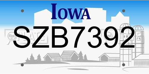 SZB7392 Iowa License Plate
