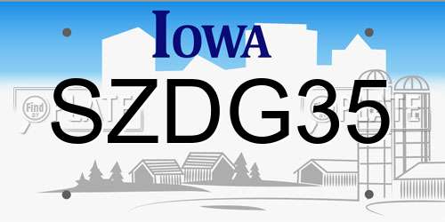 SZDG35 Iowa License Plate