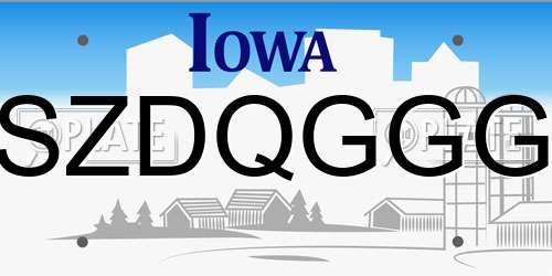 SZDQGGG Iowa License Plate