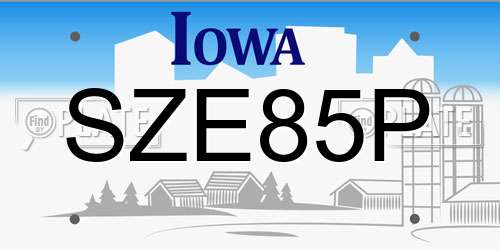 SZE85P Iowa License Plate
