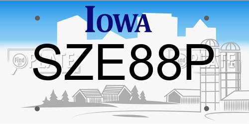 SZE88P Iowa License Plate