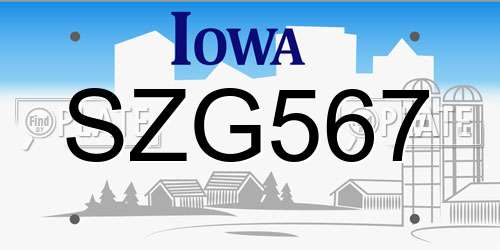 SZG567 Iowa License Plate