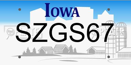 SZGS67 Iowa License Plate