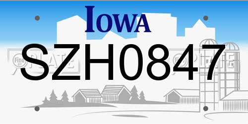 SZH0847 Iowa License Plate