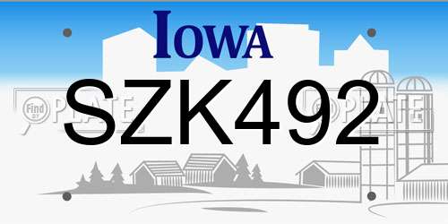 SZK492 Iowa License Plate
