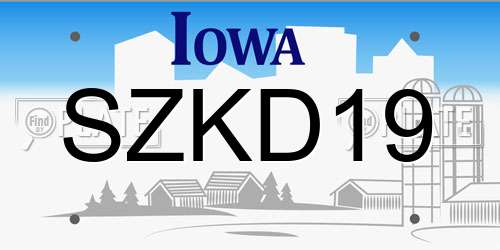 SZKD19 Iowa License Plate