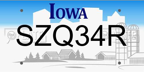 SZQ34R Iowa License Plate
