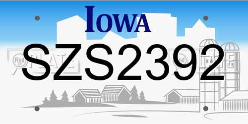 SZS2392 Iowa License Plate