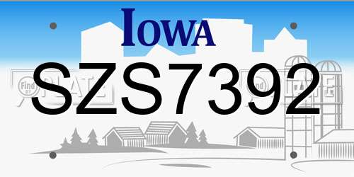 SZS7392 Iowa License Plate