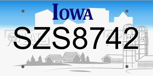 SZS8742 Iowa License Plate