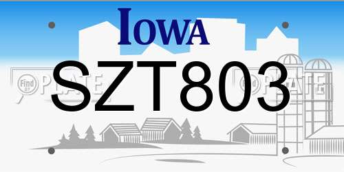SZT803 Iowa License Plate