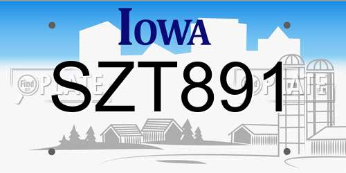 SZT891 Iowa License Plate