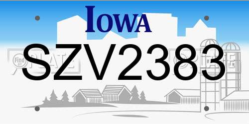 SZV2383 Iowa License Plate