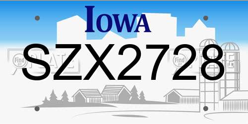 SZX2728 Iowa License Plate