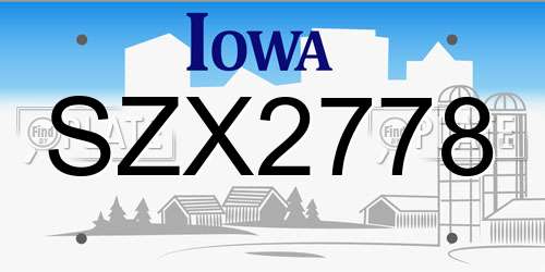 SZX2778 Iowa License Plate
