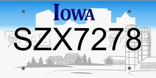 SZX7278 Iowa License Plate
