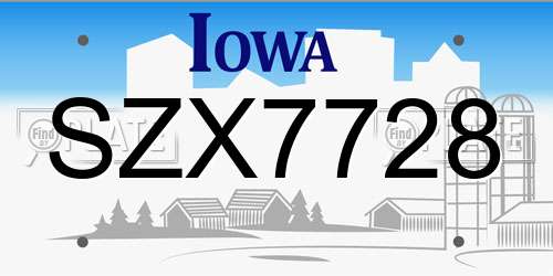 SZX7728 Iowa License Plate