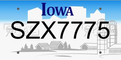 SZX7775 Iowa License Plate