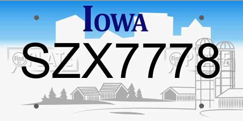 SZX7778 Iowa License Plate