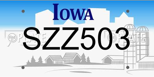 SZZ503 Iowa License Plate