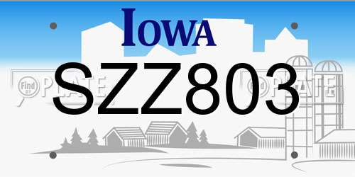 SZZ803 Iowa License Plate