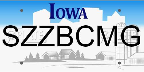 SZZBCMG Iowa License Plate