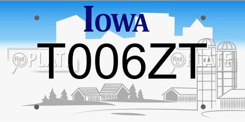 T006ZT Iowa License Plate