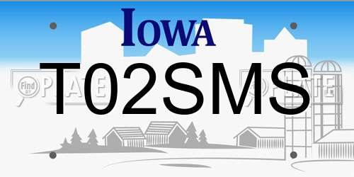 T02SMS Iowa License Plate