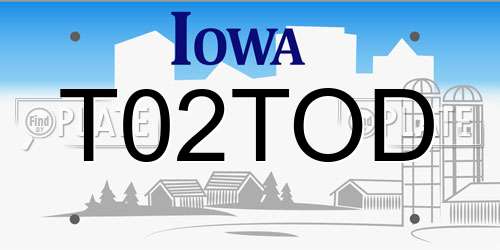 T02TOD Iowa License Plate