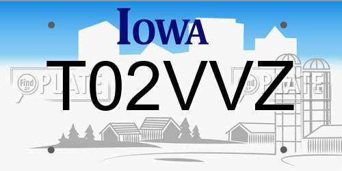 T02VVZ Iowa License Plate