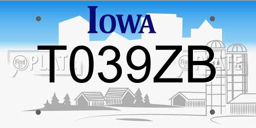 T039ZB Iowa License Plate