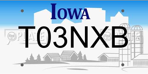 T03NXB Iowa License Plate