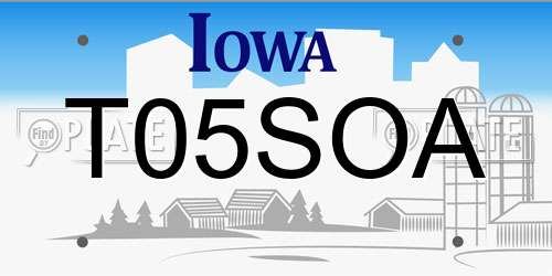T05SOA Iowa License Plate