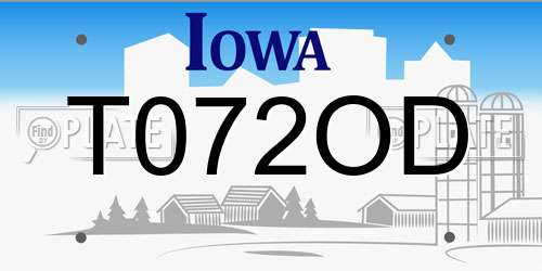 T072OD Iowa License Plate