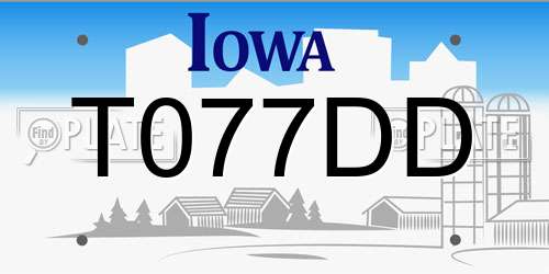 T077DD Iowa License Plate