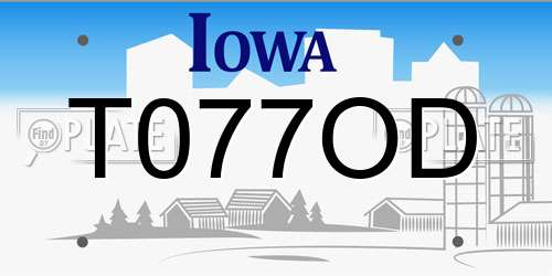T077OD Iowa License Plate