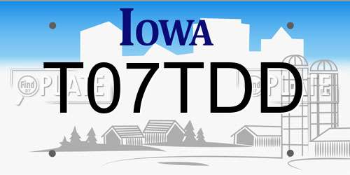 T07TDD Iowa License Plate