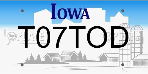 T07TOD Iowa License Plate