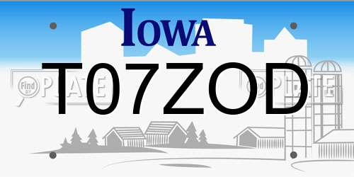 T07ZOD Iowa License Plate