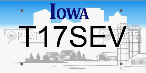 T17SEV Iowa License Plate